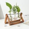 Creative Wooden Frame Hydroponic Glass Vase Ins Style Retro Green Ivy Plant Hydroponic Vessel Small Vase Desktop Decoration