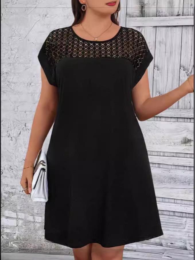 Весна/Лето 2024 Кружевное Лоскутное Платье С Круглым Вырезом Свободного Кроя