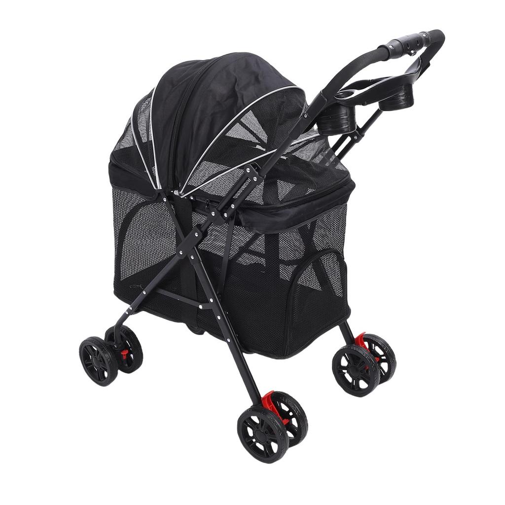 Pet Stroller One Click Folding Cat Stroller 4 Wheels Dog Wagon with Sun Shades and Cup Holder for Travel Black