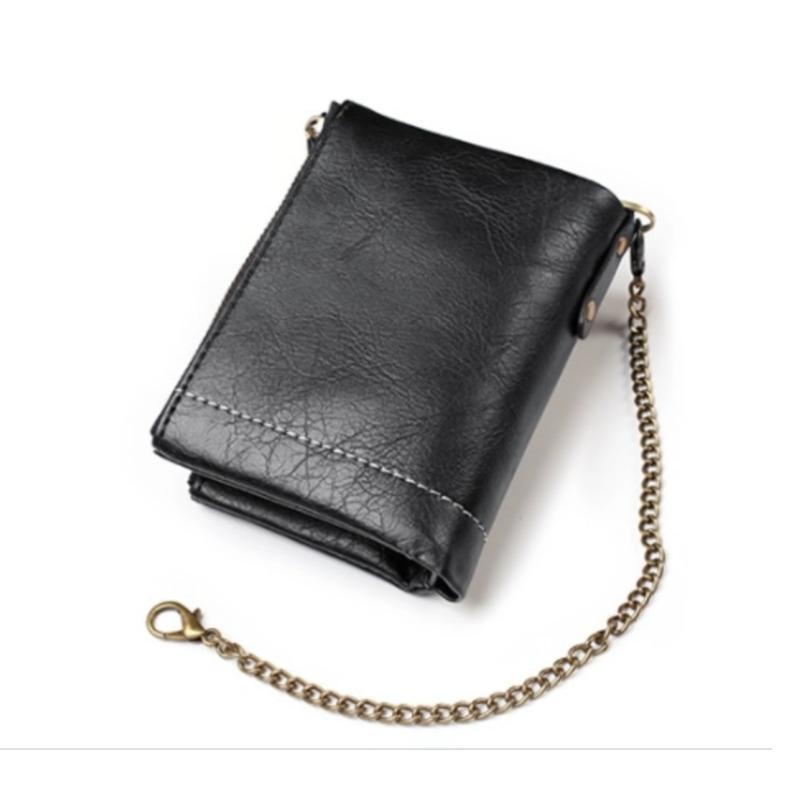 Men Wallets PU Leather Short Card Holder Chain Men's Purse High Quality Classic Retro Male Wallet