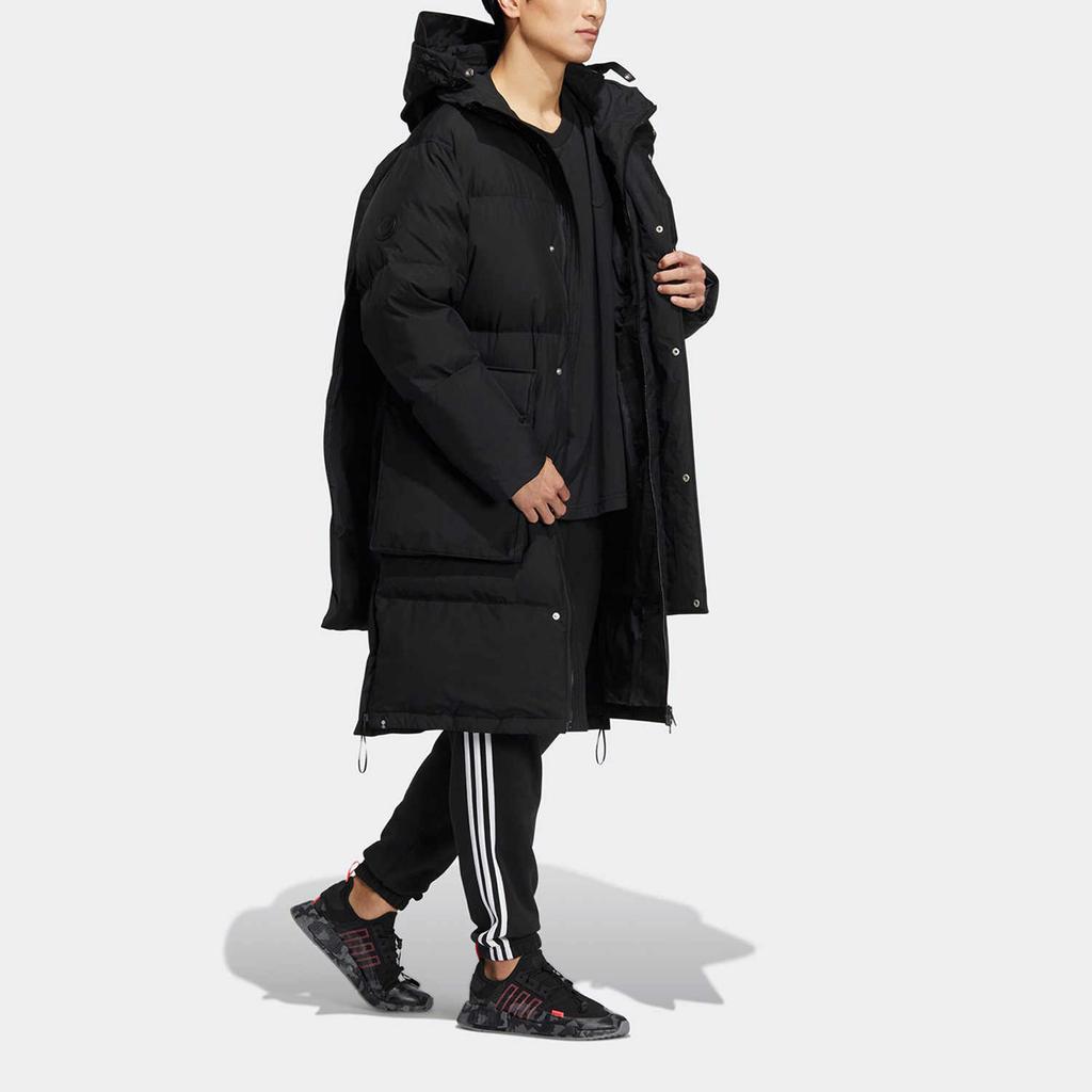 Adidas Originals Trefoil Long Down Jacket With Zip Hood Men Outerwear Black HS7291