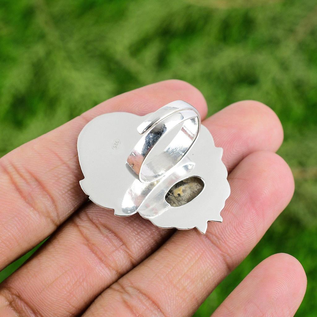 Овальный Камень Агат Плюм 925 Серебро Модное Безель Штабелируемое Элегантное Сестринское Новое Кольцо