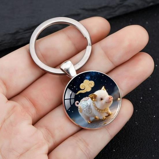 Брелок Зодиак Купольное стекло Сплав цинка Брелок с фоном звездного неба Украшения из золотой фольги 12 знаков зодиака Держатель для ключей