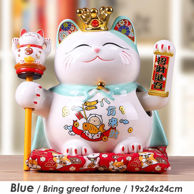9,5-дюймовый керамический манящий кот Манеки Неко Украшение Фэн-шуй Качели Удачливый кот на батарейках Бизнес-подарок
