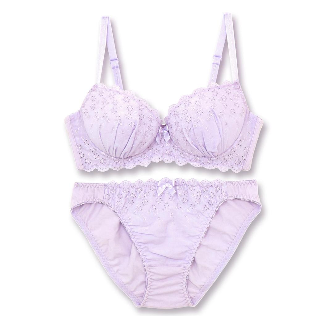 Frande Lingerie Хлопковый комплект бюстгальтера и трусиков Красивая грудь Маленькая цветочная вышивка Хлопковый удобный бюстгальтер и трусики F65 100% [Не стесняющий +