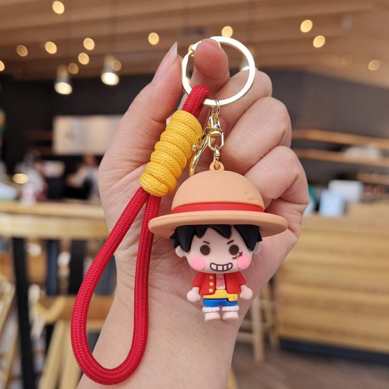Bandai New One Piece Keychain Cartoon Luffy Tony Tony Chopper Doll Student School Bag Pendant Car Keychain Boy Birthday Gift