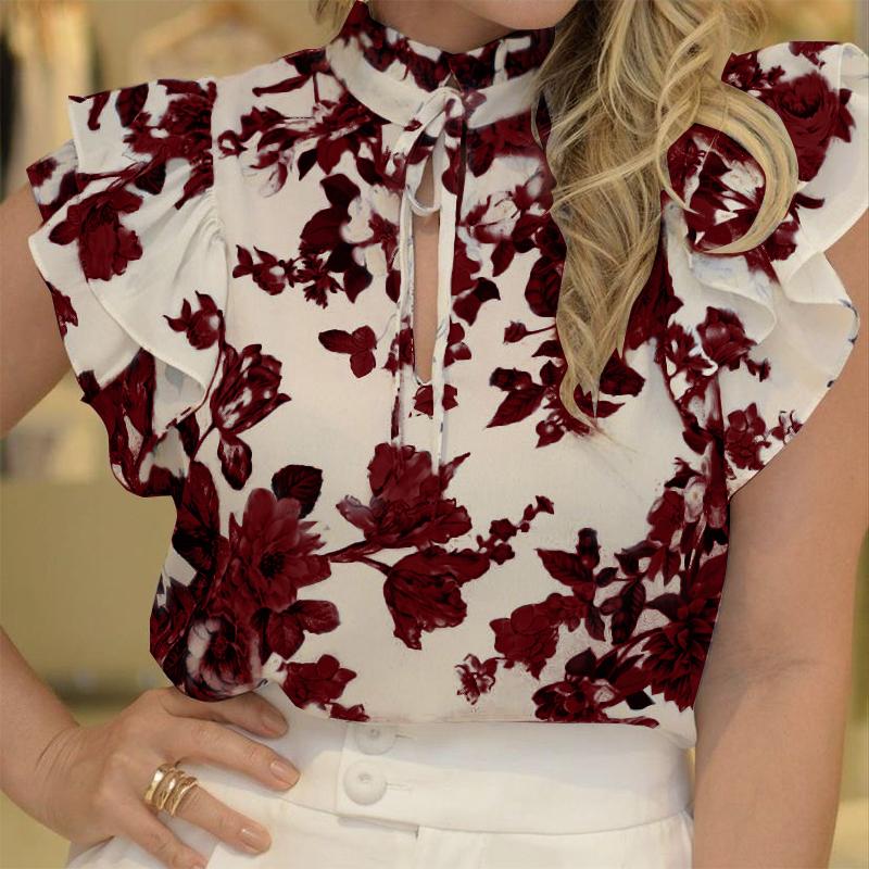 ZANZEA Женская повседневная летняя блузка с воротником-стойкой и оборками