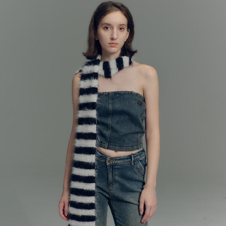 Women Furry Scarf Thin Choker Belt Strip Long Tie Scarf Bag Handle Wrap