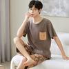 2 Pieces Set Men's Summer Cotton Pajamas Set  Short Sleeping Tops Pants Sleepwear Male Casual Nightwear Pyjama