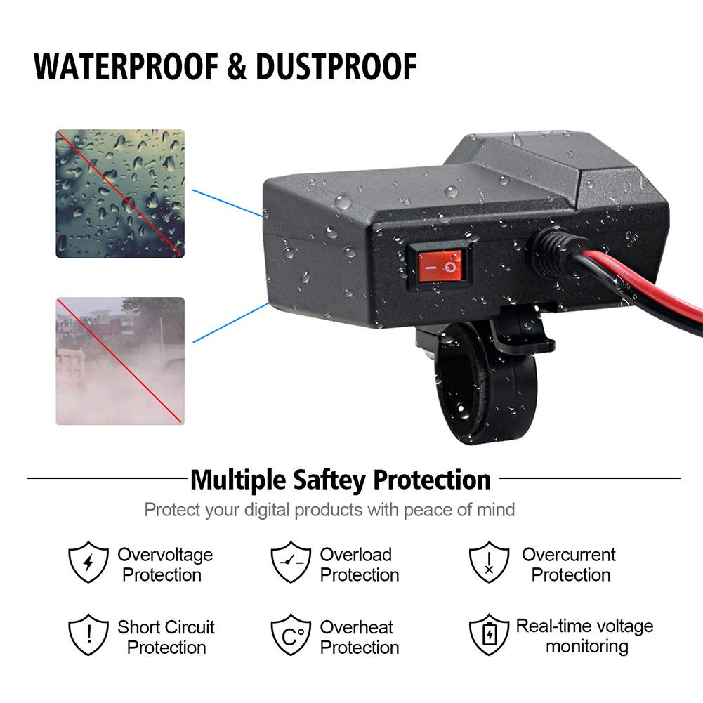 Водонепроницаемый адаптер-прикуриватель 10-24 В, двойная USB-розетка-разветвитель, зарядное устройство, адаптер питания для мобильного телефона, для руля мотоцикла