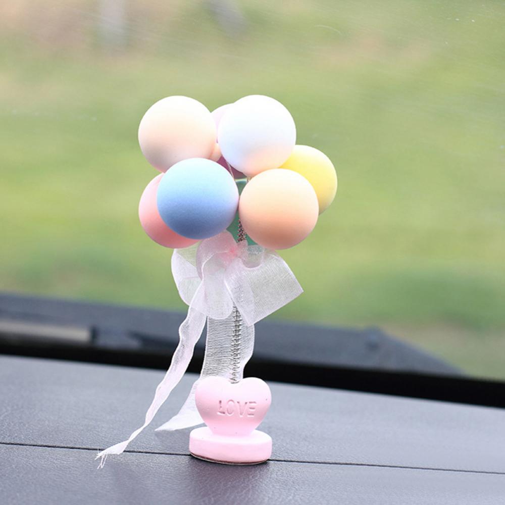 Car Ornaments Nodding Balloon Car Dashboard Decor Spring Shaking Head Toys Bobblehead Pink Car Accessory For Women Girls Gifts