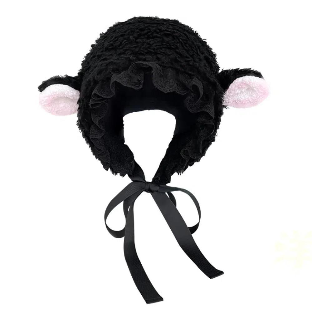 Шапки из овечьей шерсти Y2K Lolita Lace Hat Brimless Beanie Cap Ear Protection Зимняя шапка