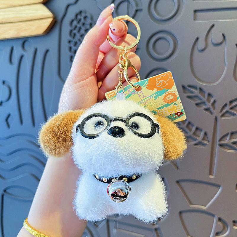 Cute Doll Keychain Cartoon Plush Glasses Puppy Pendant Stuffed Animals Stuffed Toy Children Gifts