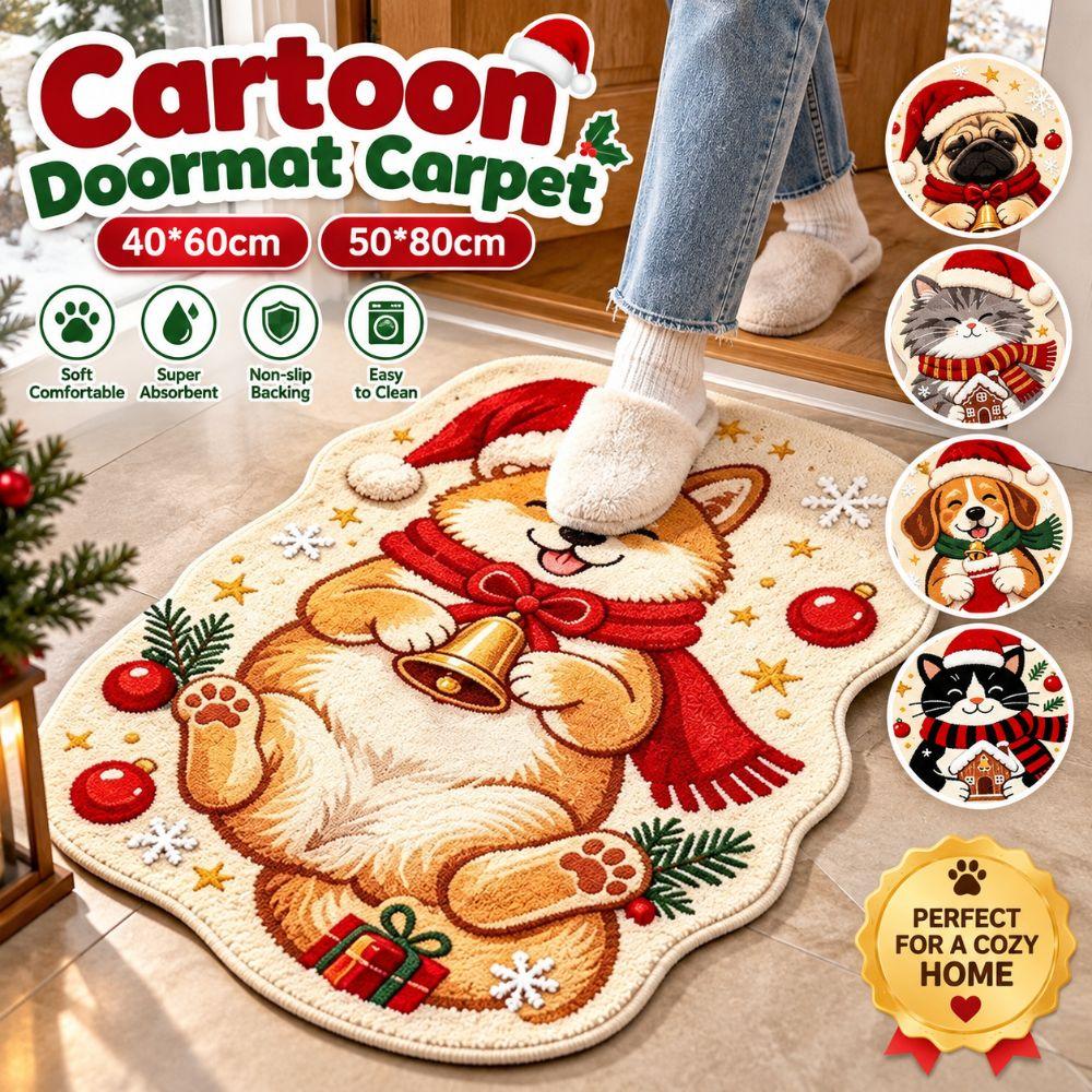 Christmas Theme Pattern Cartoon Doormat Carpet Soft Plush Faux Cashmere Rug Bedroom