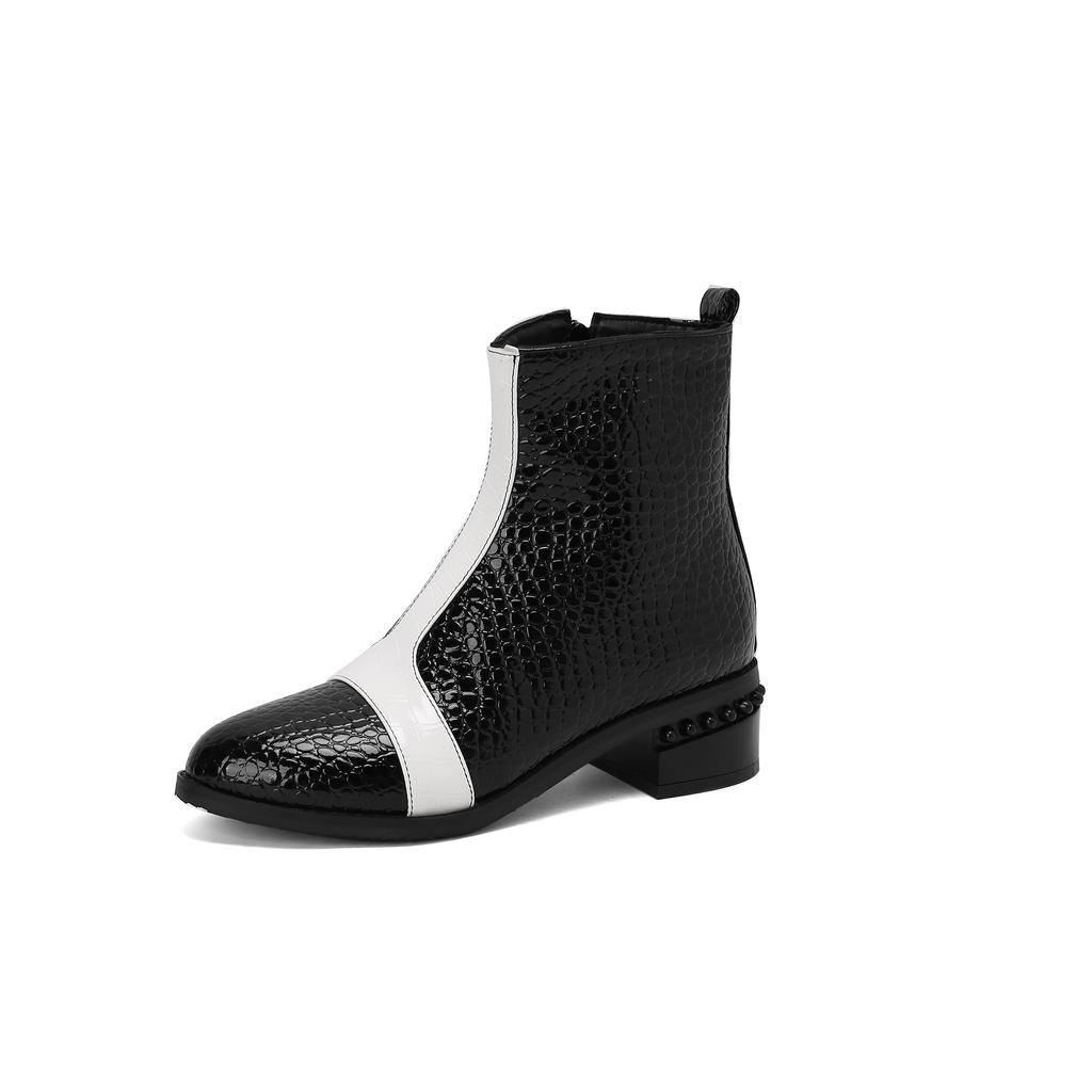 Krazing Pot Полиуретановые осенне-зимние туфли 47 размера 48 размера 49 размера 50 смешанные цвета сексуальные ботинки с круглым носком на молнии сохраняющие тепло ботильоны