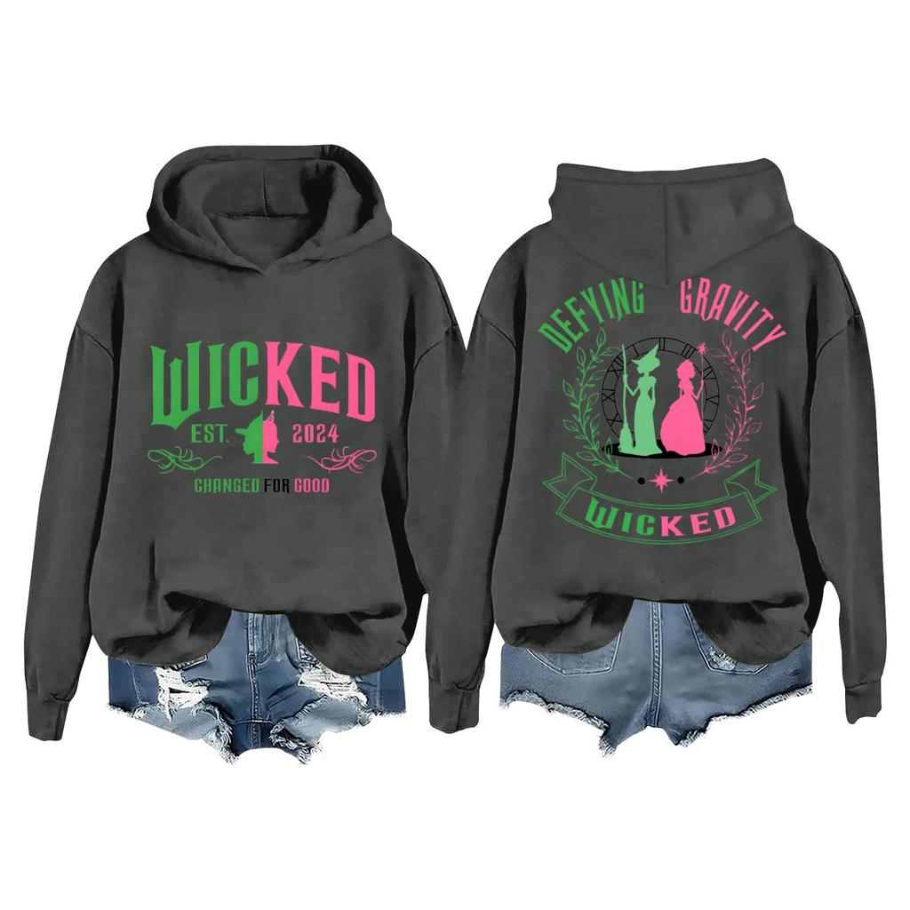 Женская модная повседневная кофта с длинными рукавами и принтом ведьмы с капюшоном