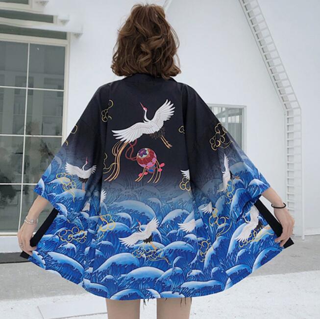 Новый японский кимоно Harajuku с цифровой печатью, пончо, пижамный кардиган