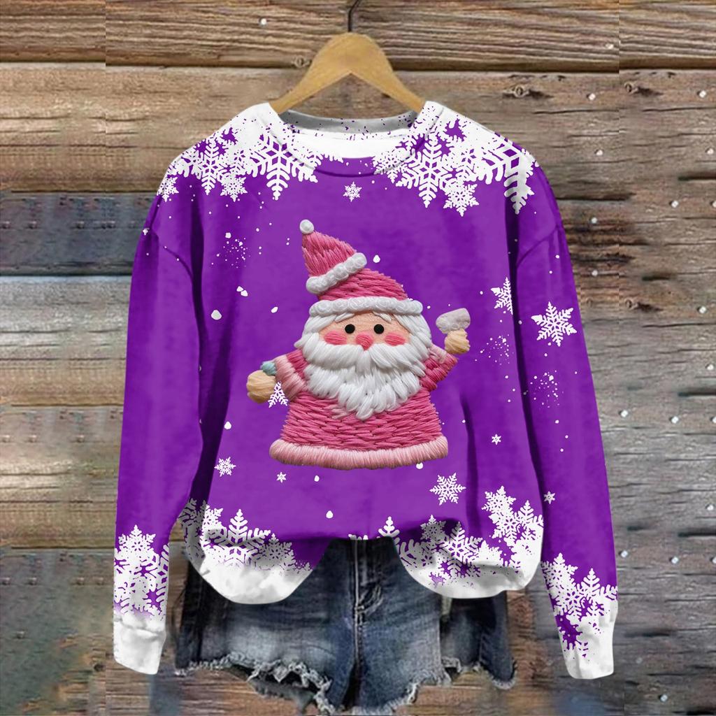 Women's Fashion Christmas Printed Long Sleeve Loose Round Neck Sweatshirt Top