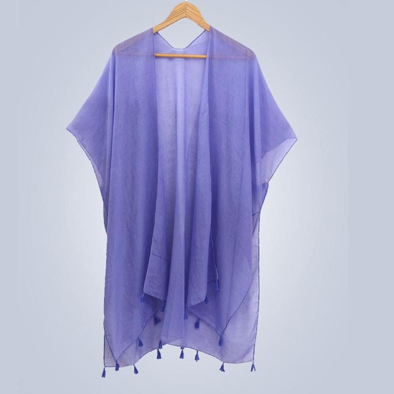 Женский солнцезащитный платок с кисточками для пляжа, летний полиэстеровый уличный кардиган с защитой от солнца, однотонный, для путешествий, модные аксессуары