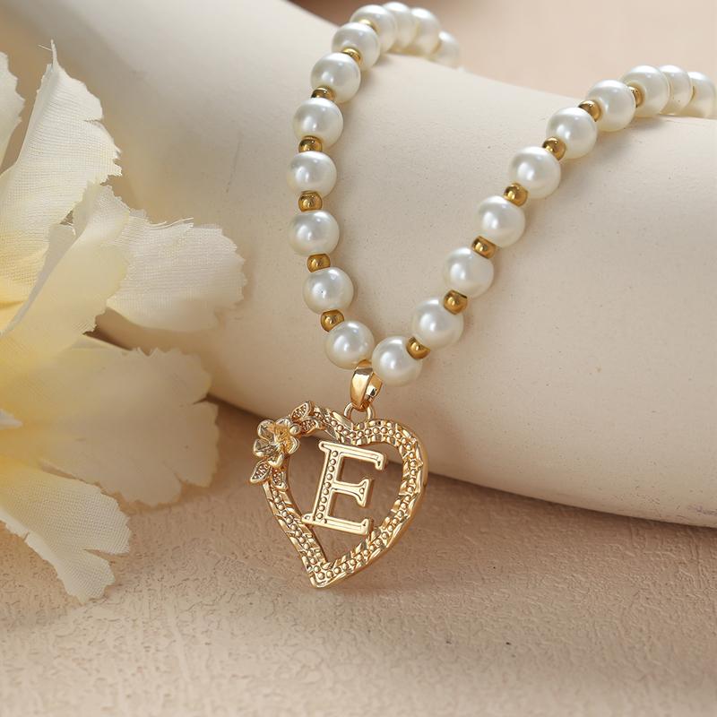 Винтажные цветочные буквы сердечки кулон ожерелья для женщин роскошные искусственные жемчужные цепочки ожерелья корейские ювелирные изделия подарки