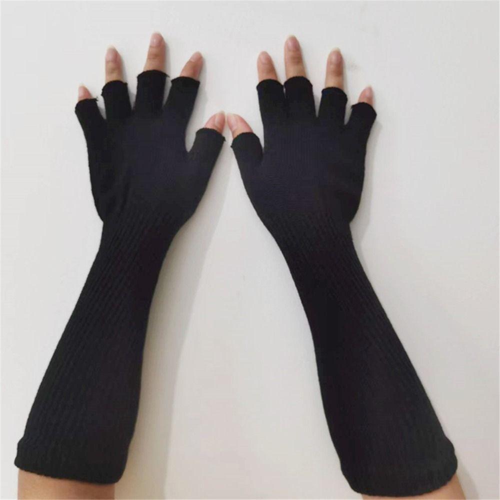 Autumn Winter Warm Knitted Half Finger Gloves Elbow Long Arm Warmers Work Gloves