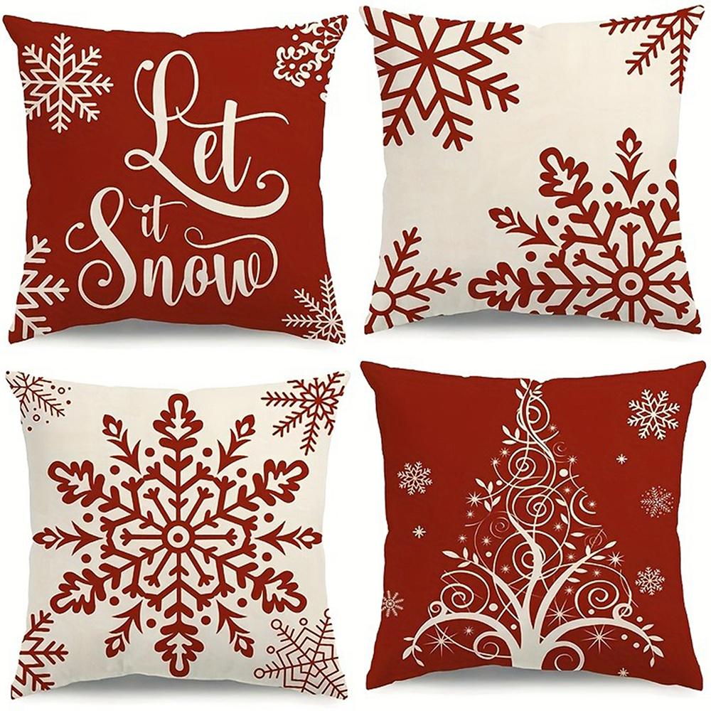 Christmas Decoration Pillowcase Red Snowflake Christmas Tree Pillow Cover Living Room Sofa Cushion Cover Room Home Decoration