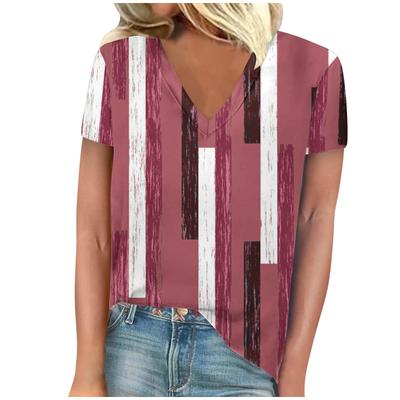 Летний топ с V-образным вырезом и 3D-полосками, модные повседневные женские футболки с короткими рукавами