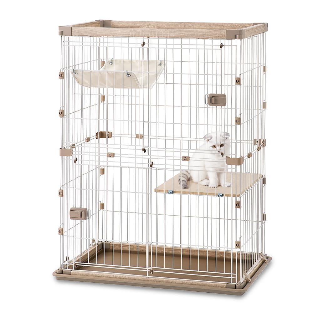 IRIS OHYAMA Клетка для кошек Вуди 2 яруса Высота 120 x Ширина 90 x Глубина 60 см Светлый натуральный PWCR-962V