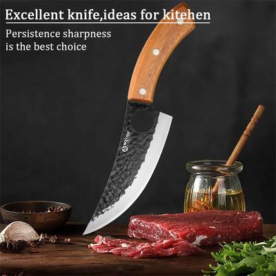 Профессиональный кухонный нож Кованый мясницкий нож Деревянная ручка Нержавеющая сталь Обвалочный нож Резак Полный хвостовик с чехлом