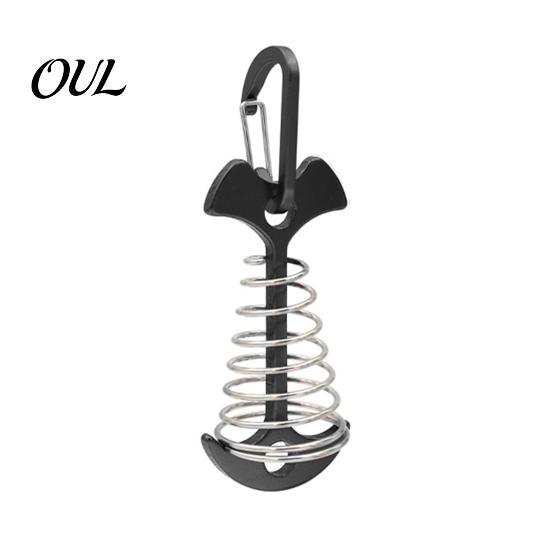 Aluminum Alloy Deck Pegs Spring-Loaded Fish Bone Tent Peg, Stake with Reusable Carabiner, Windproof Rope Buckle for Outdoor Camping Fixing