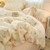 2025 INS Princess Style Bedding Sets Ruffle Lace Bow Quilt Cover Romantic Bedclothes Decor Woman Girls Bedroom Duvet Cover 4pcs