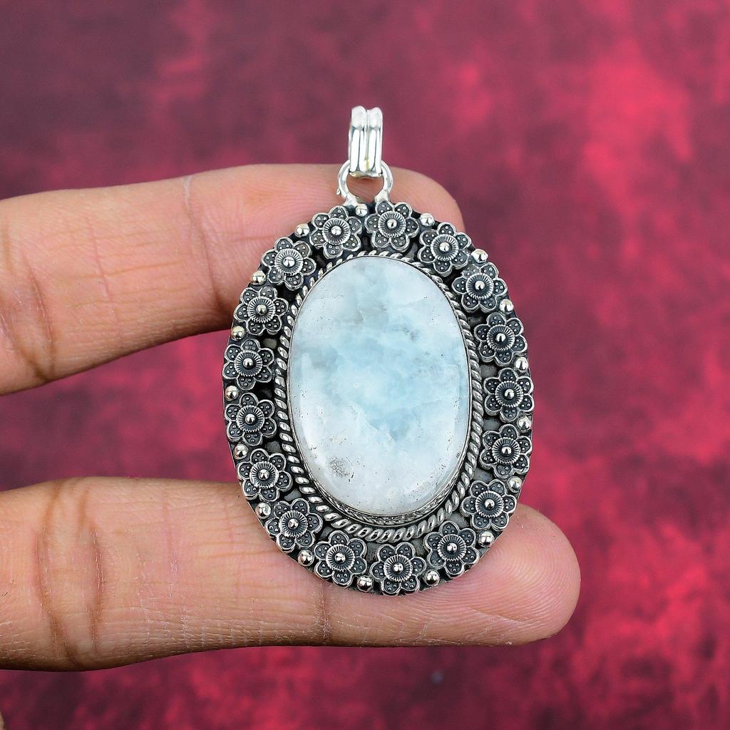 Подвеска с радужным лунным камнем, ювелирные изделия ручной работы, 925 пробы, серебряный кулон, ювелирное украшение в подарок для любимого человека