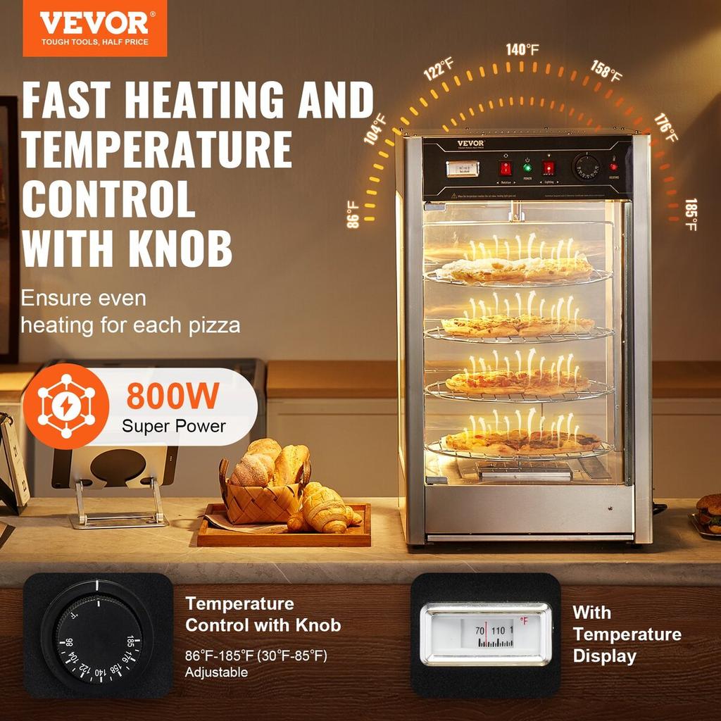 Food Warmer Display for 14" Pizza, 4-Tier Commercial Pizza Warmer Electric