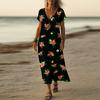 Summer Dress Women's Long Boho Beach Dress Elegant Maxi Dress V-Neck Short Sleeve Summer Tunic Dress Light Airy
