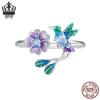 Avle Spring Bird & Flower Adjustable Open Ring - S925 Sterling Silver for Women