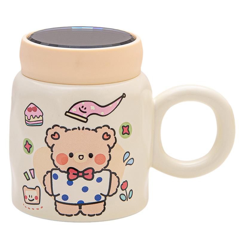 Керамическая чашка, покрытая зеркалом, с крышкой и ложкой, мультяшная кружка, милая чашка для питья для дома, большой емкости