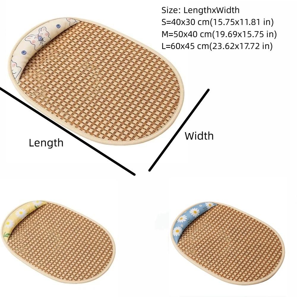 Breathable Pet Rattan Weaving Sleeping Mat with Pillow Portable Cat Bed Kennel Mat Travel