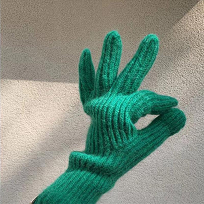 Однотонные вязаные перчатки с маркировкой, теплые перчатки без пальцев с сенсорным экраном и защитой от холода для женщин