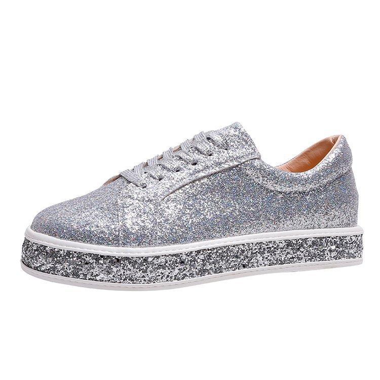 Fashion Rhinestone Sequins Large Size Flat Lace-Up Single Shoes Women's Single Shoes
