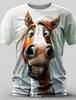 Horse Pattern Retro Casual Street Style Men's 3D Printed T-shirt Sports Outdoor T-shirt Short Sleeved Round Neck Shirt Clots Top