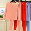 2 Pcs/Set Winter Top Pants Set Thick Plush Round Neck Long Sleeve Elastic Waist Warm Soft Cold-proof Homewear Pajamas Set Thermal Underwear Set