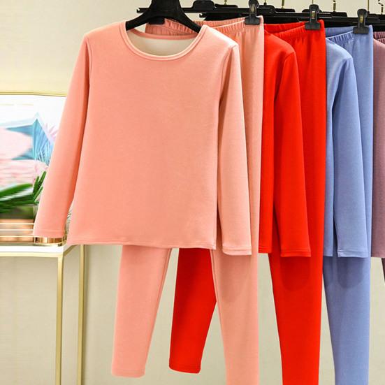 2 шт./компл., комплект зимних топов и брюк, толстый плюшевый комплект с круглым вырезом, длинными рукавами, эластичной резинкой на талии, теплая, мягкая, морозостойкая домашняя одежда, пижамный комплект, комплект термобелья