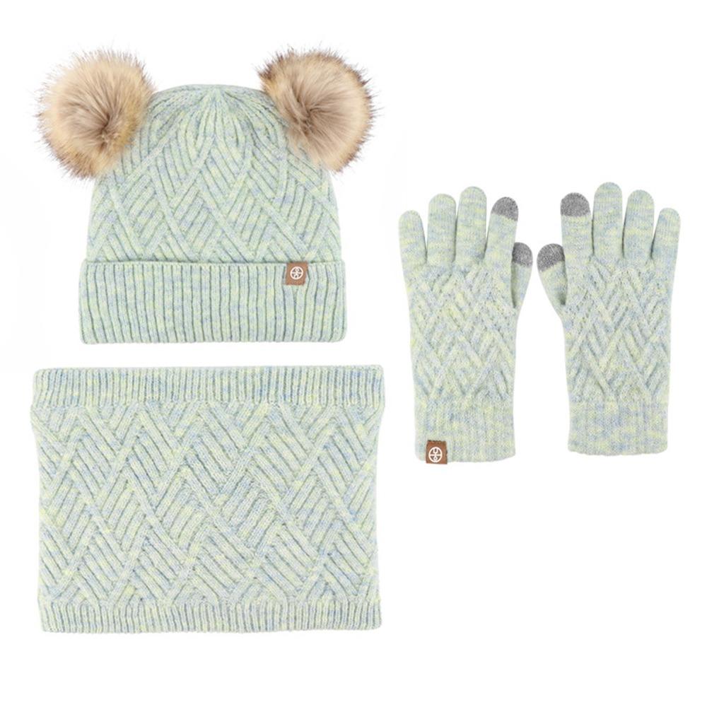 3Pcs/Set Warm Knitted Hats Scarfs Plush Bonnet Gloves Kits Children Scarf Hat Gloves Set Outdoor
