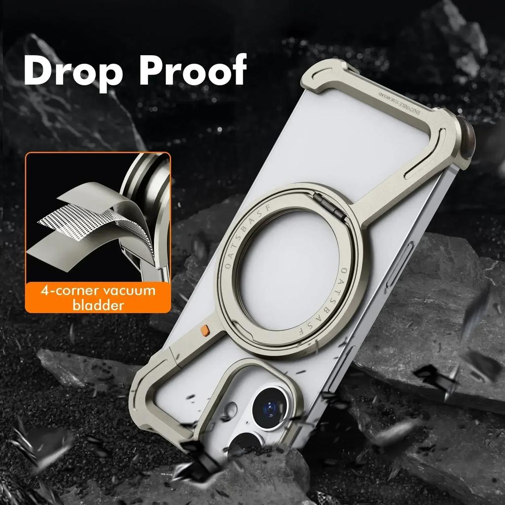 Oatsbasf Металлический чехол Z-образной формы для iPhone 16 15 14 Pro Max с подставкой, вращающейся на 360°, Magsafe, Минималистичный безрамочный защитный чехол