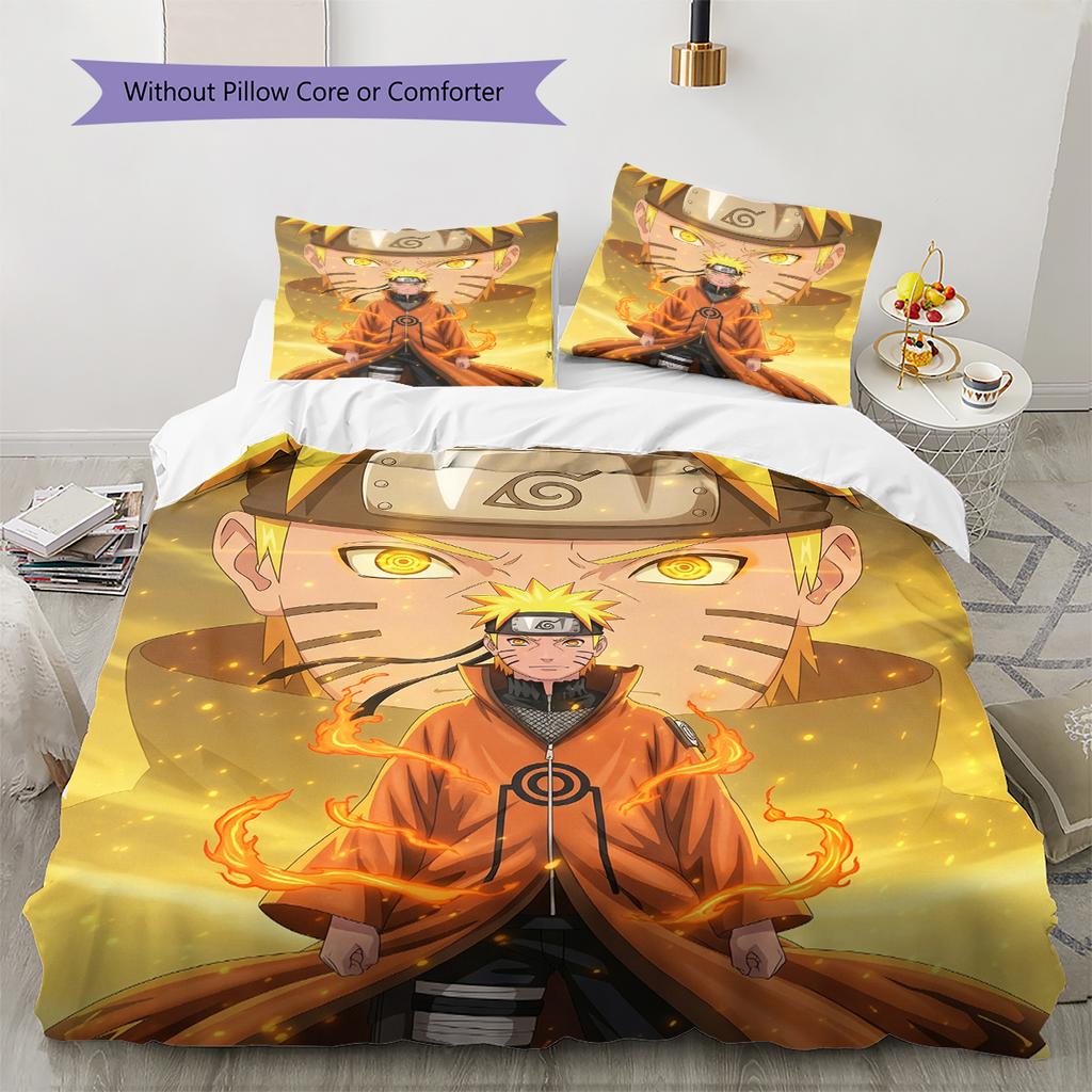 Постельное белье с узором Наруто Узумаки Наруто из аниме, Декор для дома, Подарок на день рождения (1 пододеяльник + 2 наволочки, без наполнителя)