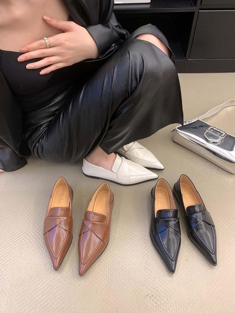 Fashion Fashion Women Loafers 2024 New Arrivals Autumn/Spring Dress Shoes Pointed Toe Black White Brown Ladies Mary Janes Size 35-39