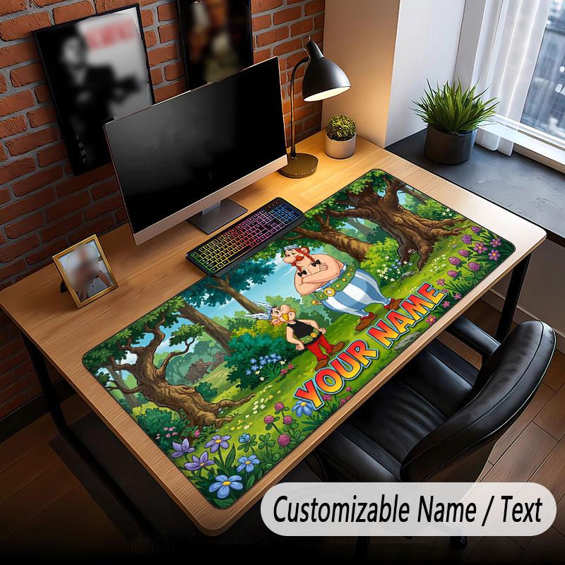 Custom Name Text Big Mouse Pad,Asterix & Obelix Soft Non Slip Extended Desk Mat For Home Office