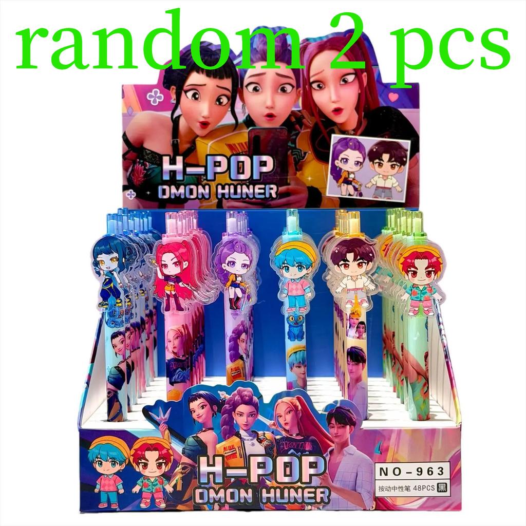 2026 hot Cute K-POP Demon Hunters Press Gel Pens 6PCS 0.5mm Black Acrylic Patch High-Value School Stationery for Students