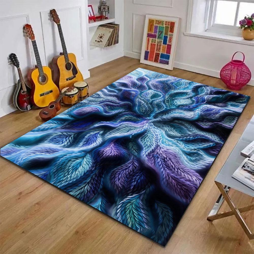 Elegant Feathered Blue Pattern Patterned carpet, suitable as a non slip play mat for the living room and bedroom sofa