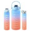 2 Liter Large Capacity Outdoor Frosted Gradient Sports Water Bottle Travel Fitness Water Cup with Scale Convenient Straw Cup